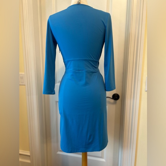 Talbots Cerulean Blue Long Sleeve V-Neck Faux Wrap Dress - Picture 2 of 9